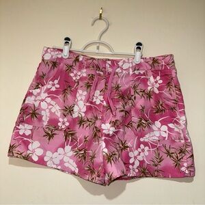 Women’s DKR & Co Swimwear Y2K Camo Floral Pink and Tan Tie Swim Shorts Size: L